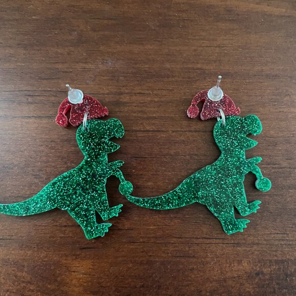 Bundle 3 for $12.  Dinosaur Christmas Earrings - Picture 2 of 3